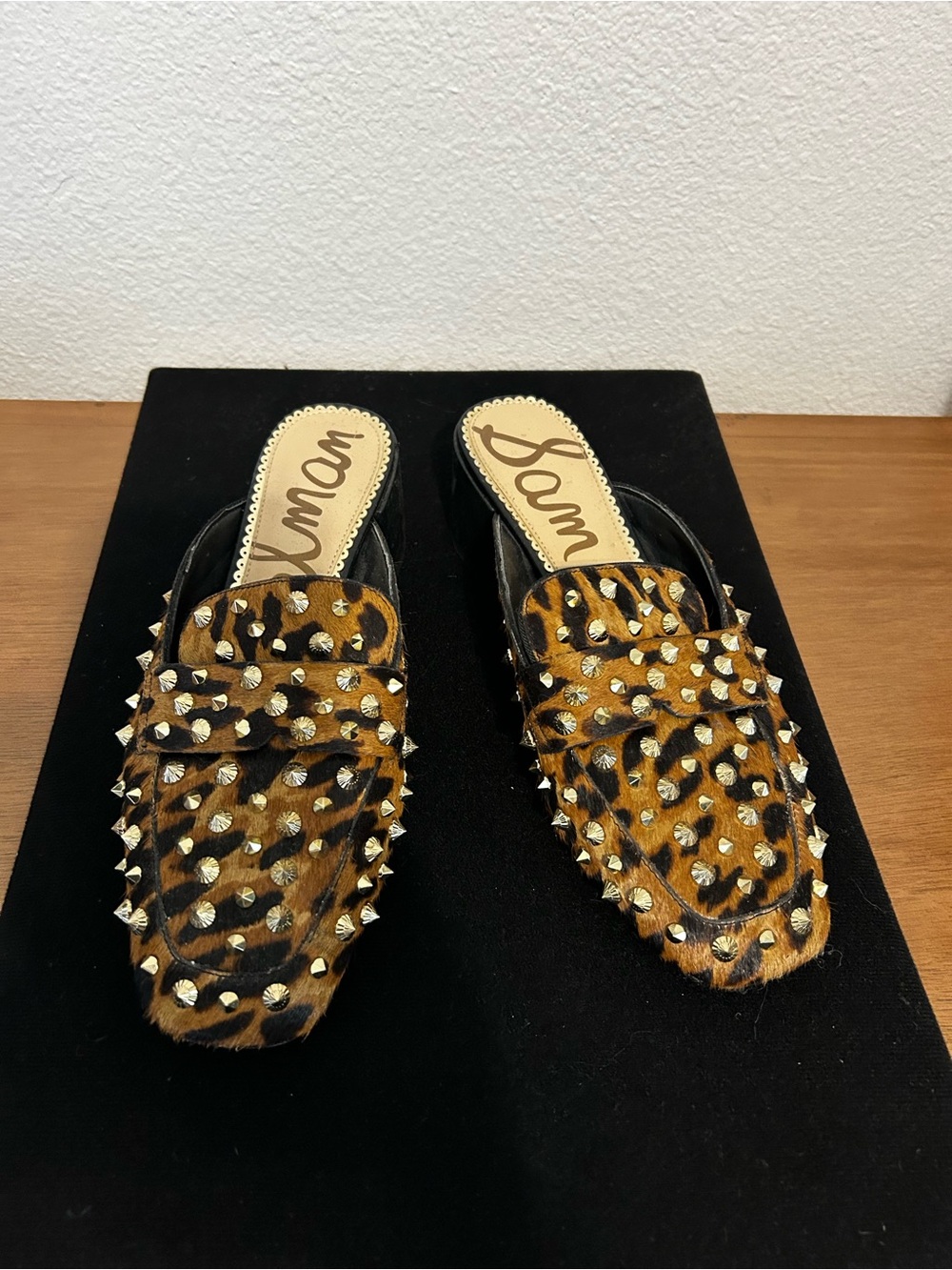 Sam Edelman Leopard Ponyhair Studded Mules - Brown/Black/Gold